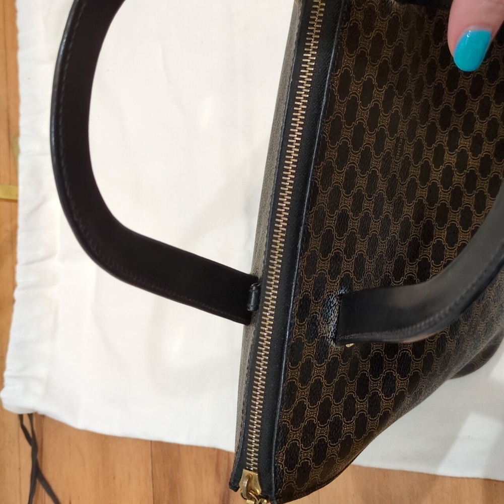 Celine GUC Black Macadam Coated Canvas Zip Top MC97/2 Satchel Purse With Dustbag - Picture 8 of 17